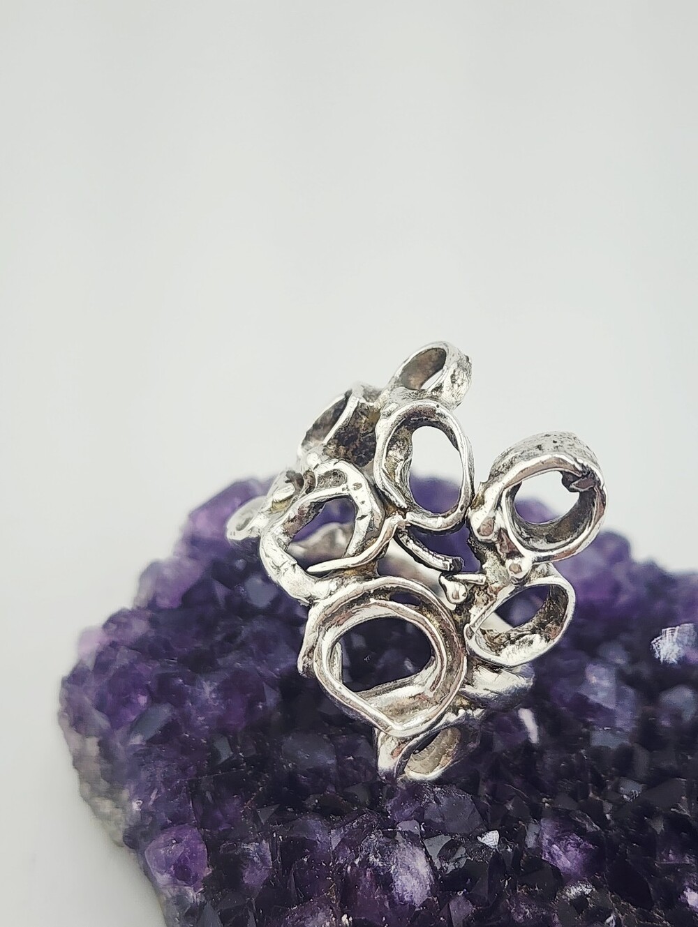 BRUTRALIST STATEMENT RING HANDMADE IN RECYCLED STERLING SILVER SIZE 9